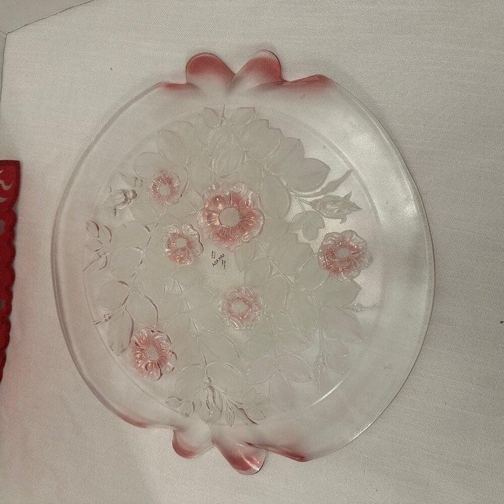 Vintage Mikasa Rosella 3D glass serving plater 14" handle West Germany NIB label